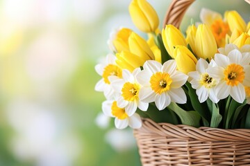 Obraz premium Cheerful Flower Arrangement With Daffodils And Tulips