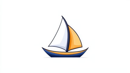 Colorful Cartoon Style Sailboat with White and Orange Sails on a Minimal Background