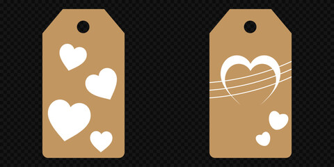 Price tag collection. Blank cardboard price tags. Retail product sticker elements with deal, hot price. Set of sale tags and labels. Set of gift or price tags shapes with hearts and love. EPS10