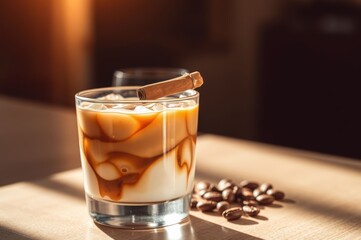 Iced Coffee with Cinnamon Stick in Glass
