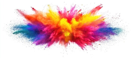 Colorful powder explosion on white background creating vibrant splashes with ample space for text integration Copy Space