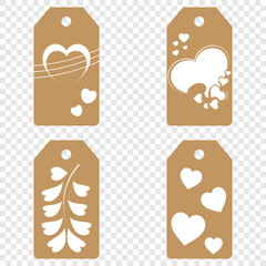 Price tag collection. Blank cardboard price tags. Retail product sticker elements with deal, hot price. Set of sale tags and labels. Set of gift or price tags shapes with hearts and love. EPS10