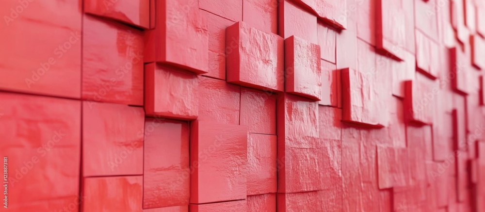 Poster textured red wall with 3d square patterns creating depth and visual interest suitable for modern int