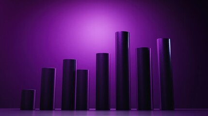 Ascending dark purple cylinders on purple background.