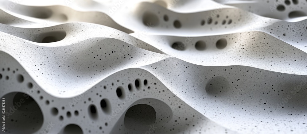 Poster abstract close-up view of textured white surface with wavy patterns and holes suitable for backgroun