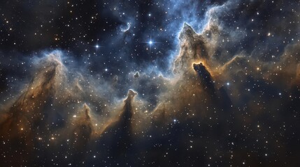 Naklejka premium celestial nightscape with luminous nebula cluster, ethereal star formations in white and cerulean hues, wispy cosmic clouds, barely visible crescent moon