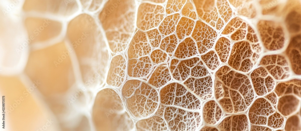 Poster close-up view of a network of cells or fibers with a soft warm color background suitable for abstrac
