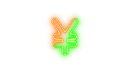 Neon yen-sign icon brown green color glowing with transparent background