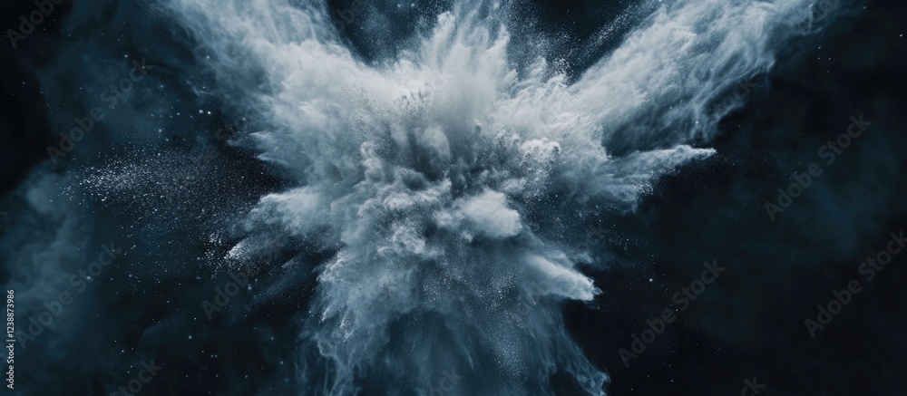 Poster abstract explosion of smoke or powder on a dark background creating dynamic and textured visual with