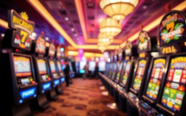 Brightly lit casino interior featuring rows of colorful slot machines in an entertaining gaming environment at night
