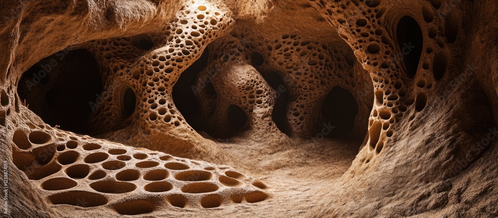 Poster cave interior with unique rock formations and hollow structures creating a natural pattern and textu