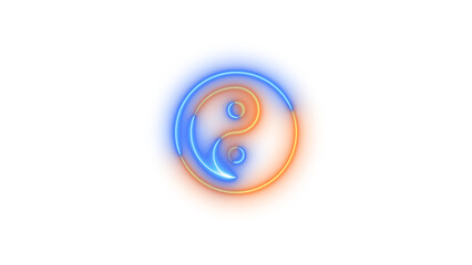 Neon yin-yang icon blue brown color glowing with transparent background