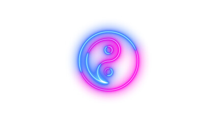 Neon yin-yang icon blue pink color glowing with transparent background