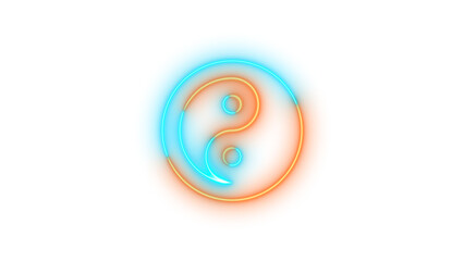 Neon yin-yang icon brown cyan color glowing with transparent background