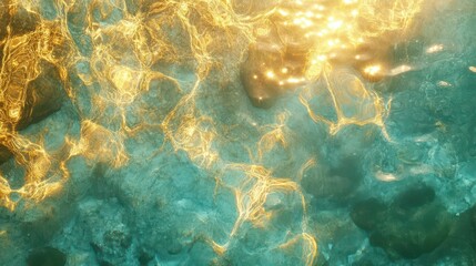 crystalline aqua water surface catching golden sunlight, gentle ripples creating prismatic reflections, ethereal spa-like serenity