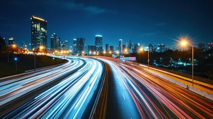 Fototapeta premium City Highway Night Lights Traffic Speed Blur