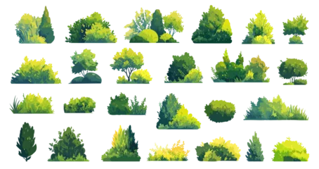 Fototapete Flat bushes. Green summer plants shrubbery tree, environment landscape eco element for park forest set vector illustration © ssstocker