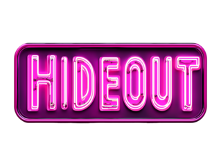 Pink neon 'Hideout' Sign isolated on transparent background, PNG, cut out