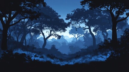 Dark Blue Forest at Night Pixel Art