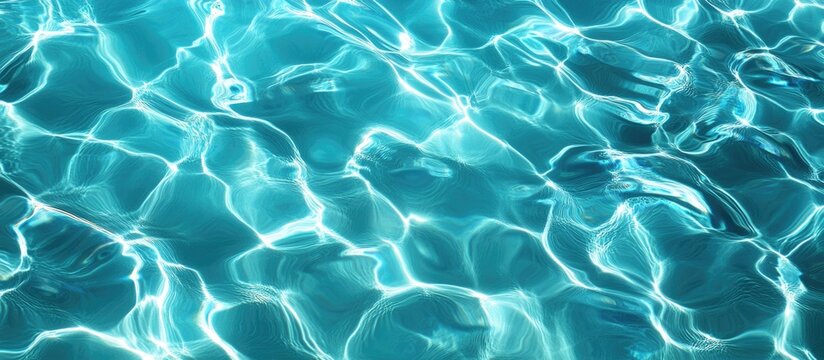 Crystal clear turquoise water surface with light reflections and ripples, abstract nature background, water patterns, Copy Space