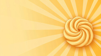 vibrant illustration of swirling golden pastry against sunburst background, evoking warmth and delight. Perfect for food related themes or bakery promotions
