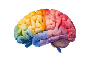 A vibrant brain illustration featuring distinct colors that represent various regions and their functions in a visually engaging manner