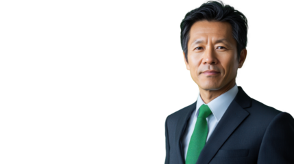 Confident businessman posing on transparent background, wearing suit and tie
