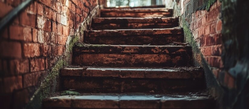 Old Brick Staircase in Narrow Alleyway with Weathered Steps and Brick Walls