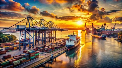 Gdynia Container Port at Sunset, Poland