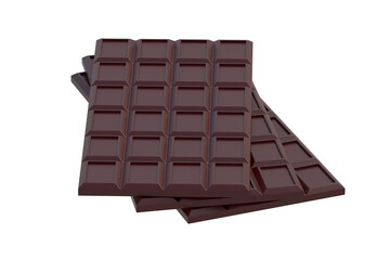Heap of chocolate bars isolated on white background. Confectionery tile. 3d render