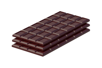 Stack of chocolate bars isolated on white background. Confectionery tile. 3d render