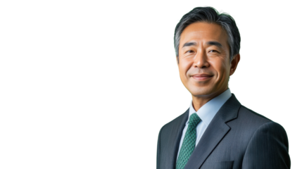 Smiling senior asian businessman portrait on transparent background