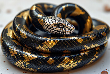 Obraz premium Close-up of Snake Scales with Glossy Metallic Reflections and Dark Tones 