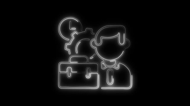 Glowing neon Professional Profile icon isolated on black background. HD Video motion graphic animation