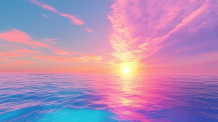 Obraz premium Sunset over ocean with vibrant pink and blue sky reflecting on water surface