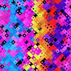 Ditzy pixel abstract rainbow seamless pattern backdrop. Modern playful variegated repeating graphic design for kids, textile and home decor wallpaper. 