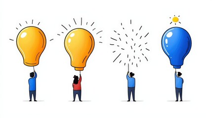 Creative People Holding Light Bulbs Illustrating Ideas and Inspiration in Colorful Style