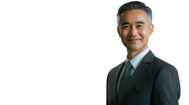 Smiling businessman in suit on transparent background