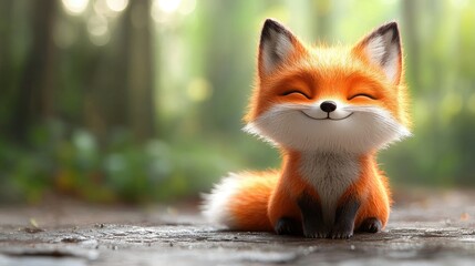 Fototapeta premium Adorable Happy Fox Sitting In Forest Setting