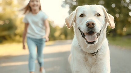 A Happy Dog and Child Enjoying a Joyful Day Together in the Bright Green Outdoors of Nature. National Pet Day Concept