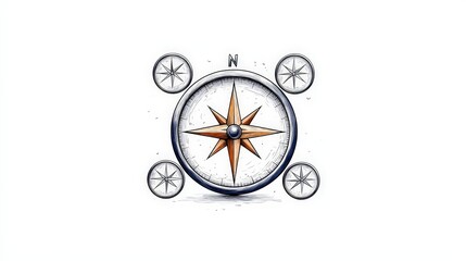 Vintage Compass Design with Detailed Star and Directional Markings on White Background