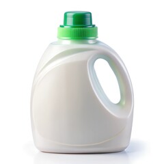 White plastic detergent bottle with a red cap and built-in handle.