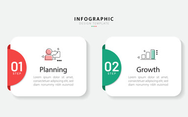 Business infographic template. 2 Step timeline journey. Process diagram, 2 options on white background, Infograph elements vector illustration.