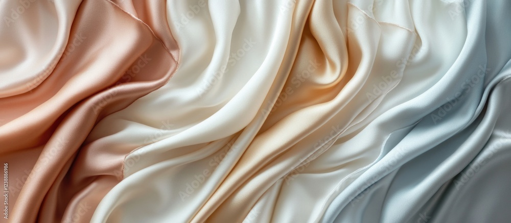 Poster Flowing Multicolored Silk Fabrics Abstract Background with Soft Curves and Texture