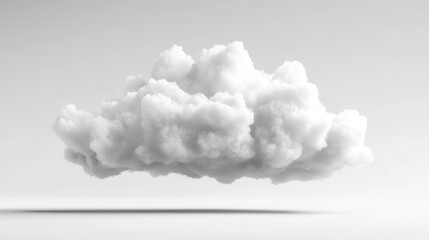 ethereal cumulus cloud formation floating in pure white space, volumetric lighting, photorealistic 3d rendering with subtle shadows and depth