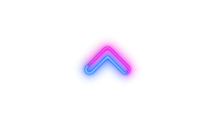 Neon angle up icon blue pink color glowing with transparent background