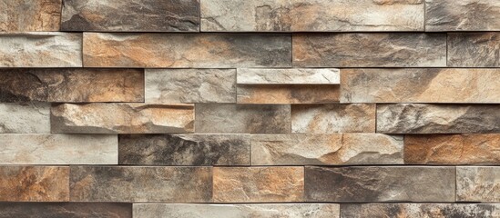Natural stone brick wall texture with varying shades of brown and gray