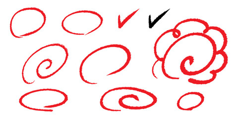 手書きの丸や花丸とチェックマークのアイコン © ebiko