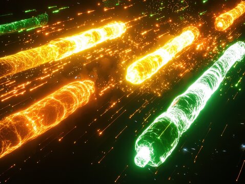 An artistic visualization of antibiotic-resistant bacteria surrounded by glowing barriers deflecting incoming antibiotics. The vivid colors emphasize the danger of superbugs 