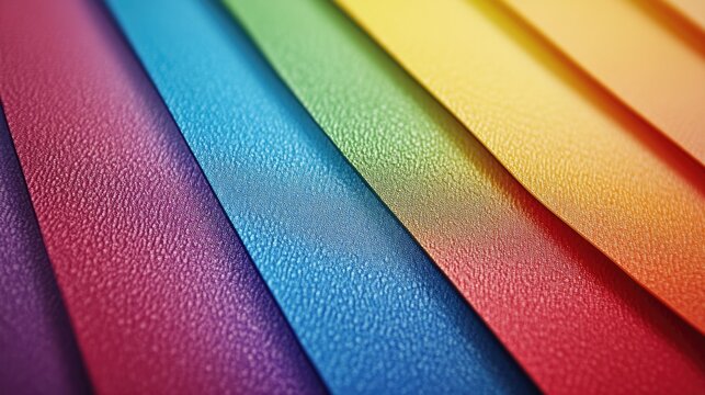 Textured rainbow colored paper sheets arranged in diagonal stripes.